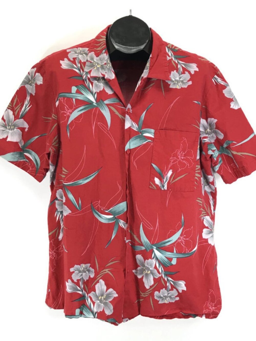 Hawaii Blues Short Sleeve Aloha Shirt Men's XL Red Tropical Cotton Summer USA